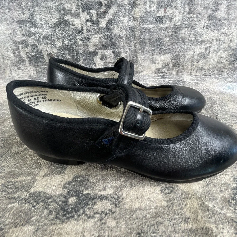 Capezio Mary Jane Tele Tone Tap Shoes Youth 13.5 Black Leather Buckle